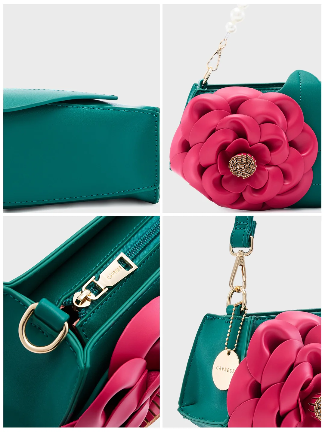 Caprese Ava Flower 3D Medium Green Clutch Bag - Image 10