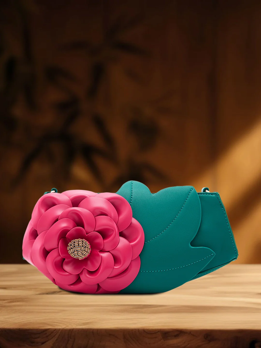Caprese Ava Flower 3D Medium Green Clutch Bag - Image 3