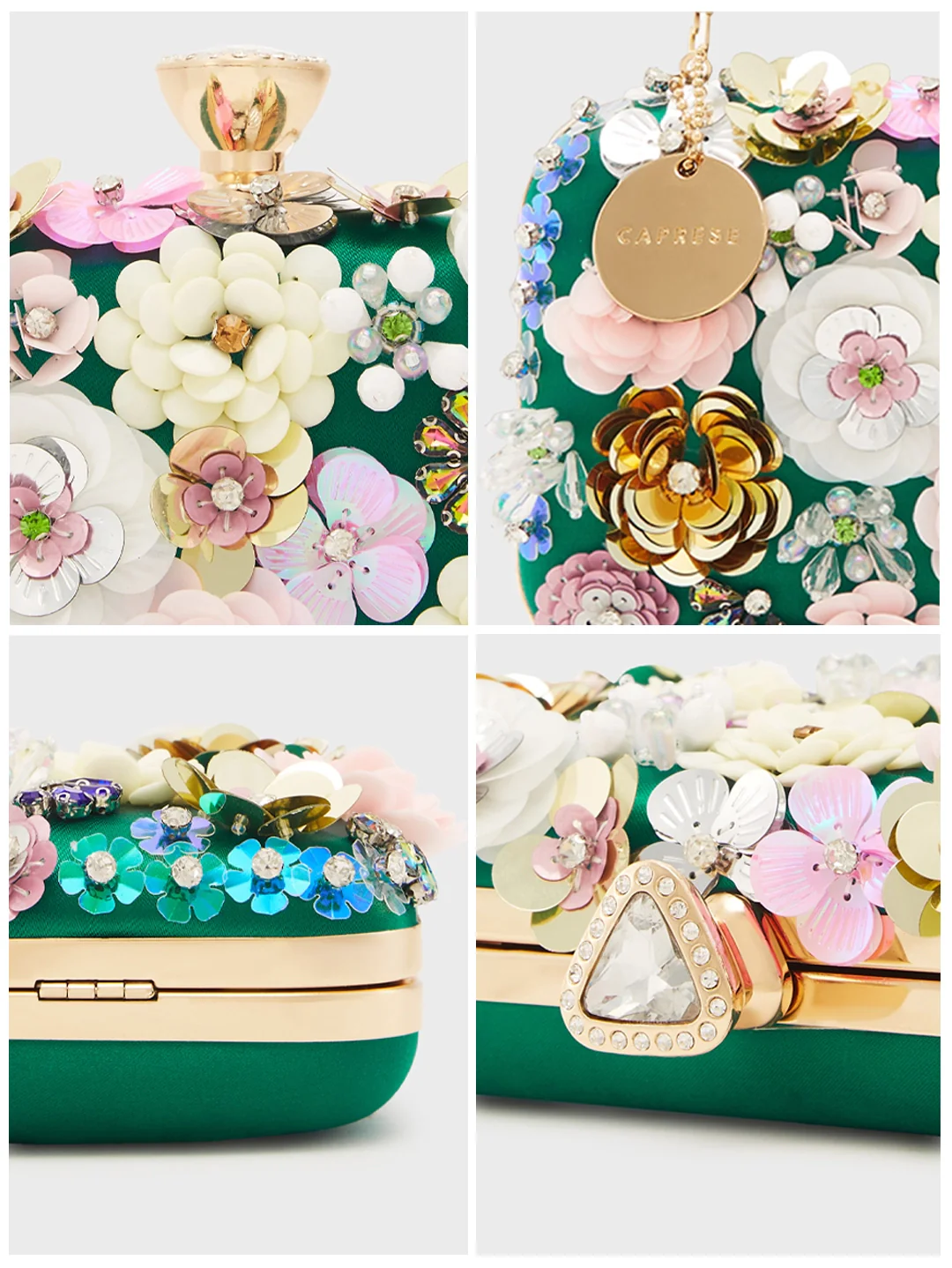 Caprese Ava Floral Small Dark Green Clutch Box - Image 10
