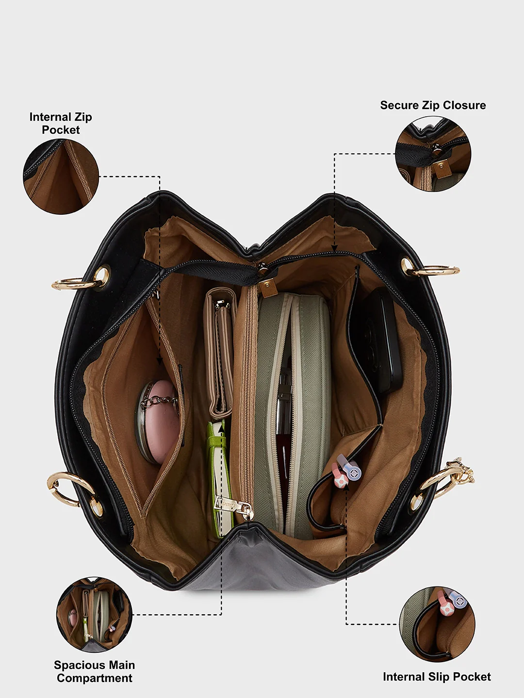 Caprese Abena Small Black Tote Bag - Image 4