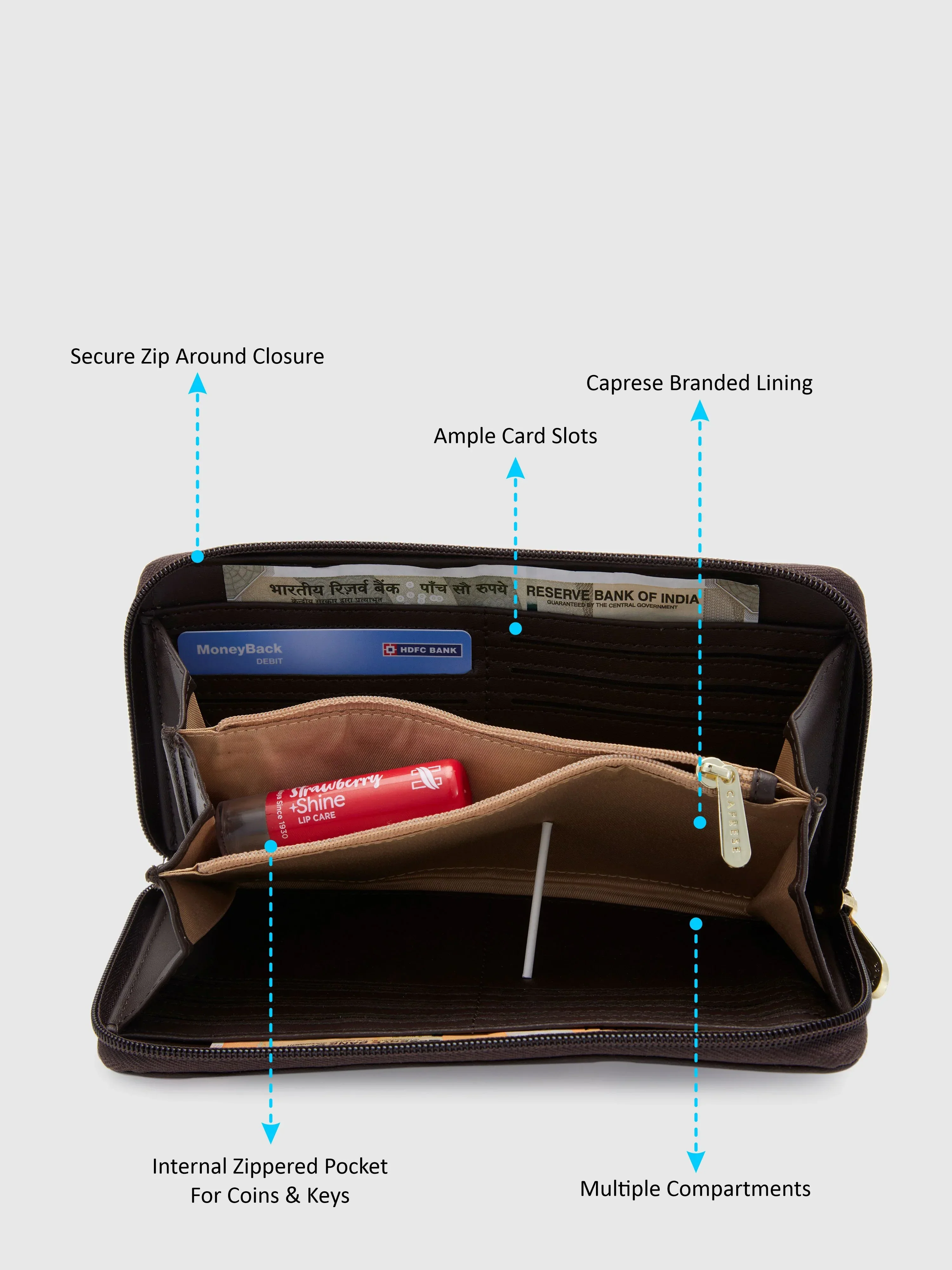 Caprese Adah Large Chocolate Brown Wallet - Image 6