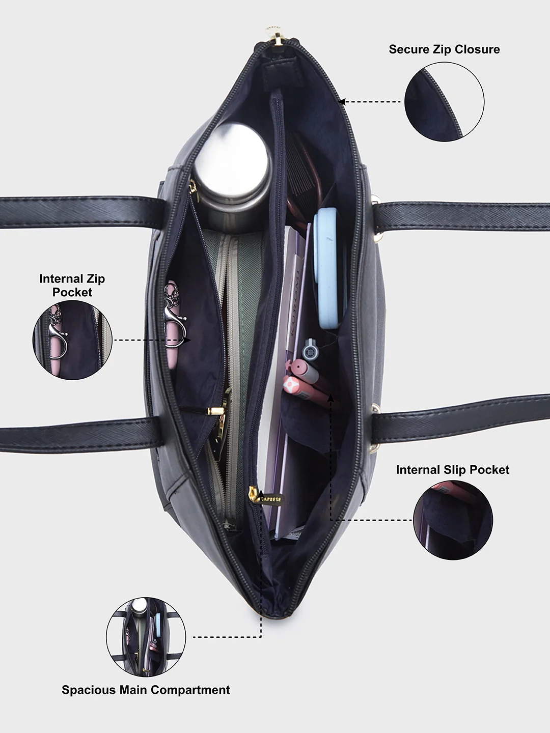 Caprese Afra Medium Black Tote Bag - Image 7