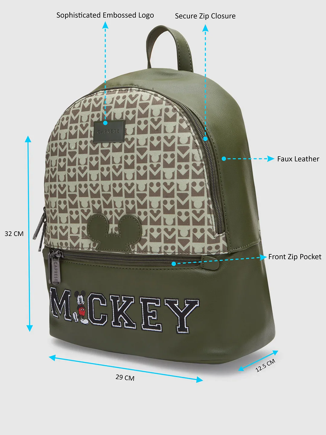 Caprese Disney Graphic Mickey Mouse Medium Olive Green Backpack - Image 7