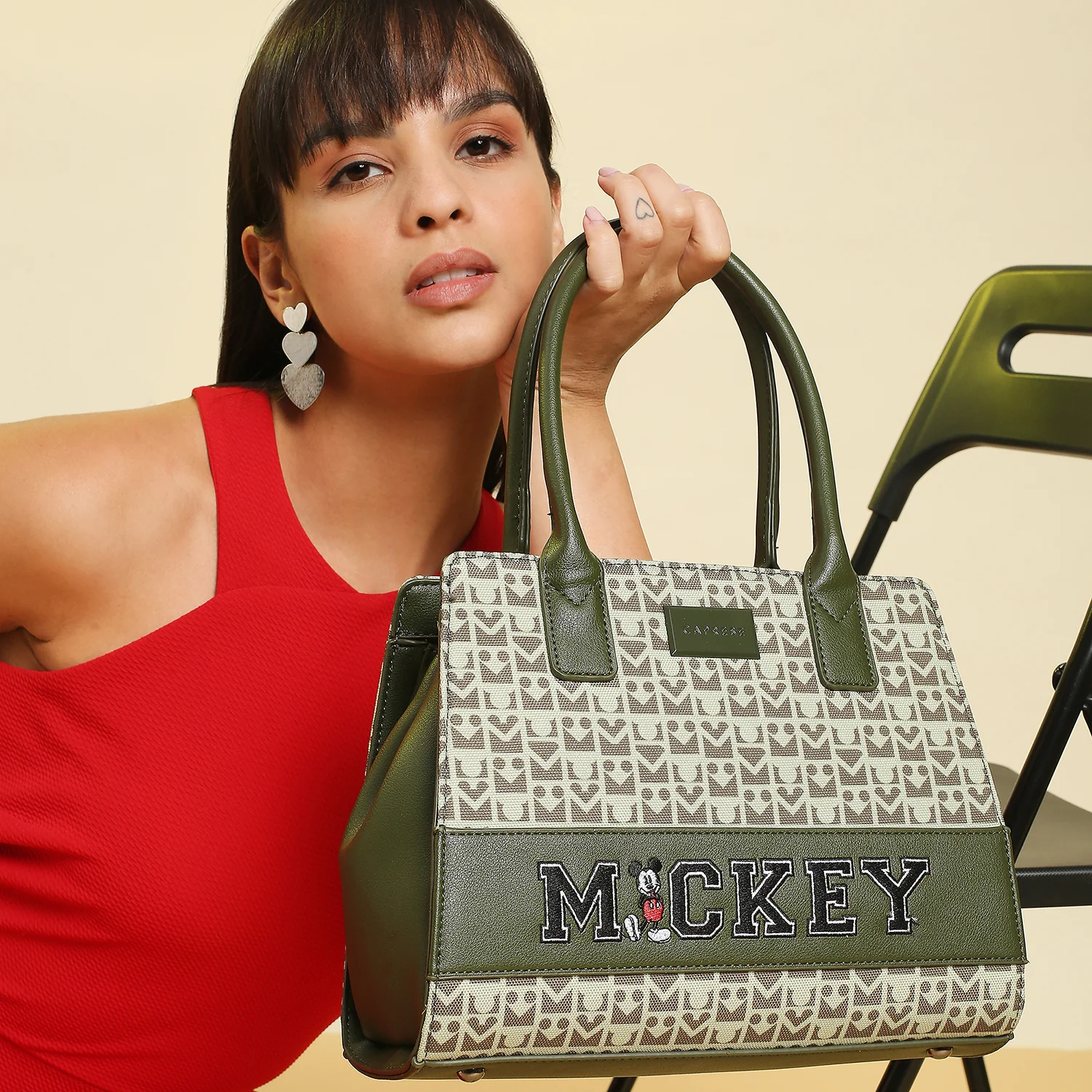 Caprese Disney Inspired Graphic Mickey Mouse Medium Olive Green Sling Bag - Image 12
