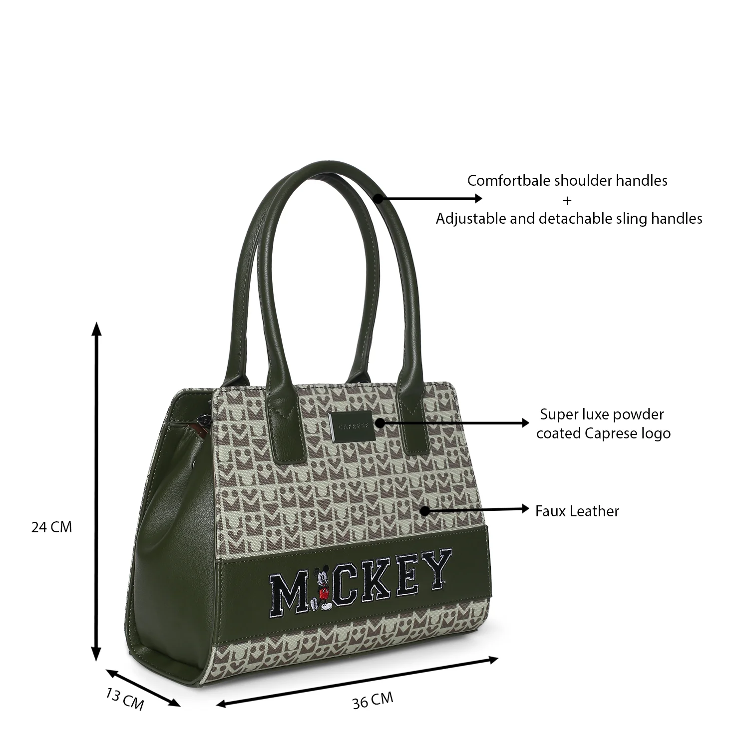 Caprese Disney Inspired Graphic Mickey Mouse Medium Olive Green Sling Bag - Image 7