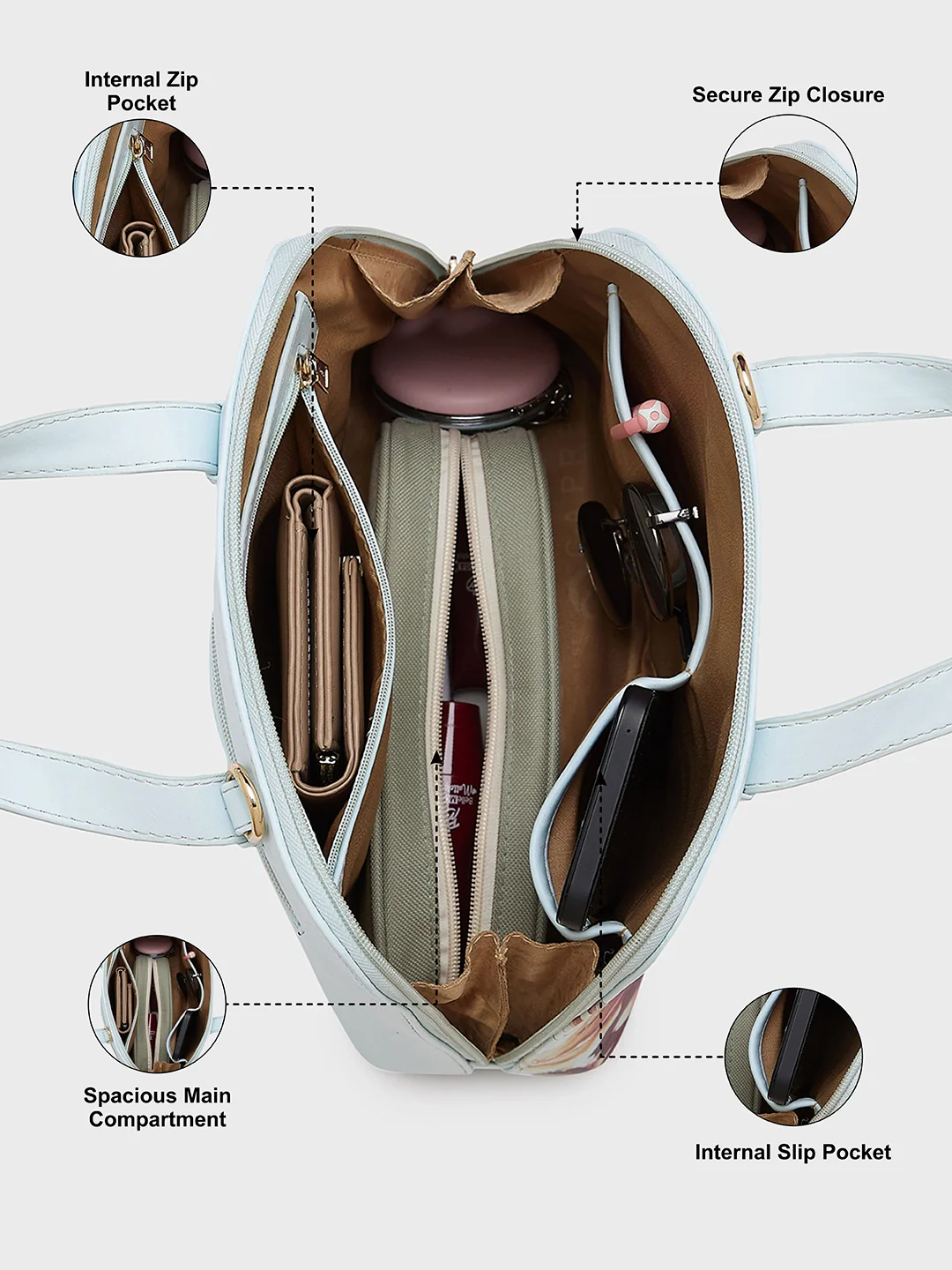 Caprese Alaya Medium Blue Satchel Bag - Image 7