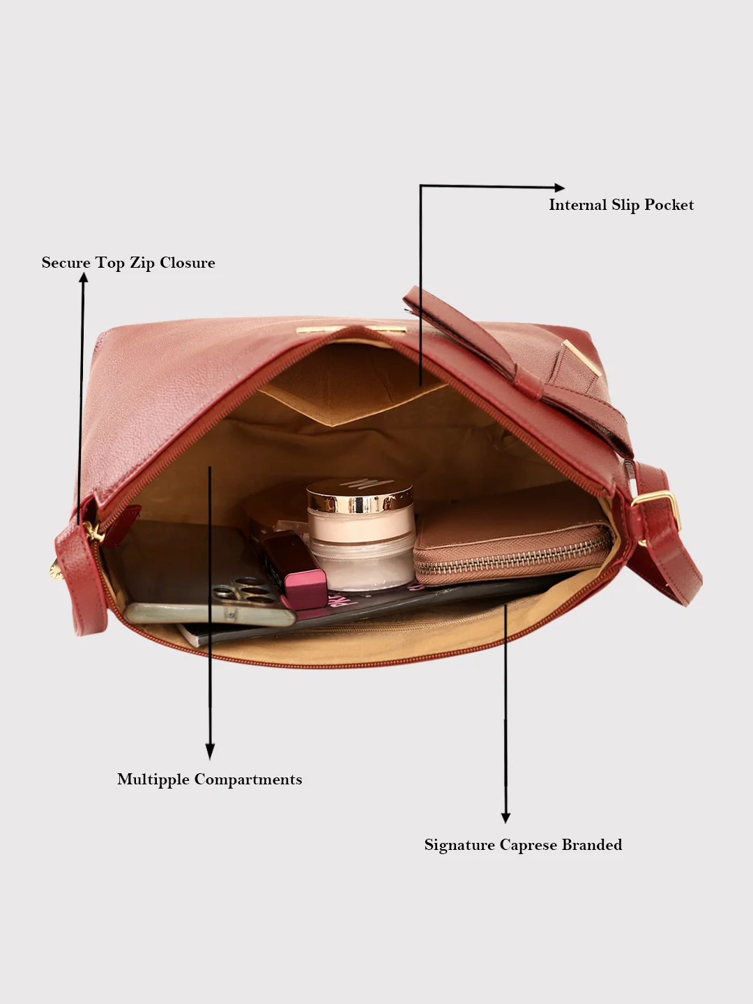 Caprese Alexandria Medium Maroon Sling Bag - Image 11