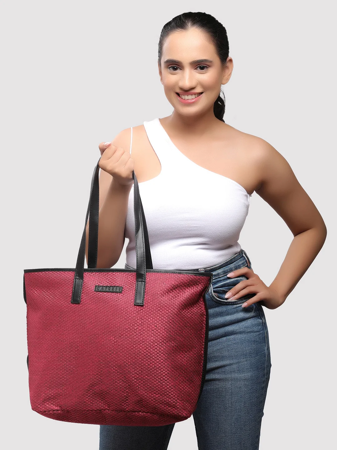 Caprese Alicia Large Maroon Tote Bag - Image 12