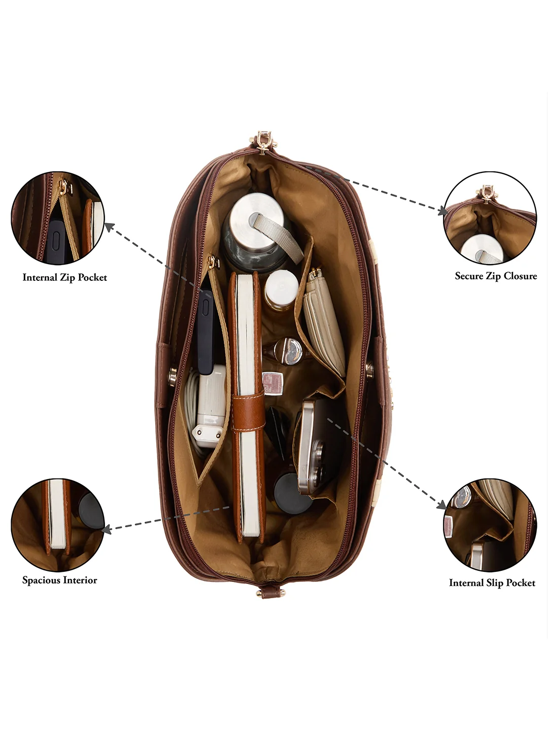 Caprese Alpine Medium Chocolate Brown Satchel Bag - Image 15