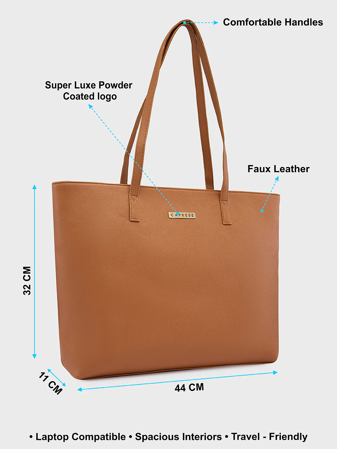 Caprese Amayra Large Tan Tote Laptop Bag - Image 7