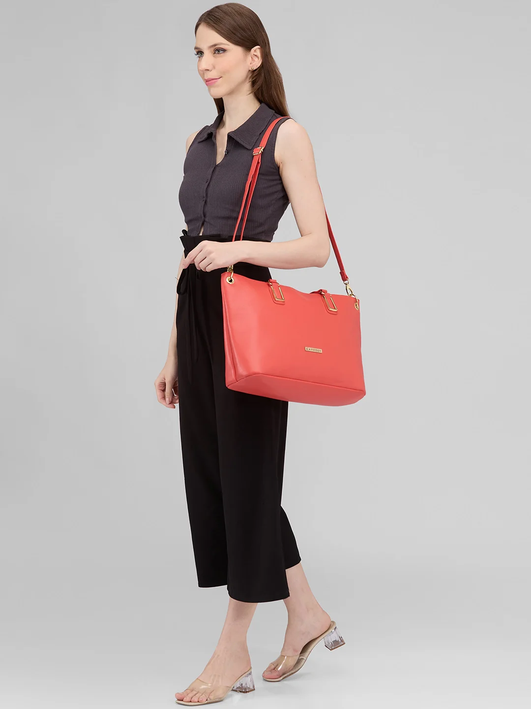 Caprese Amelia Medium Coral Satchel Bag - Image 3