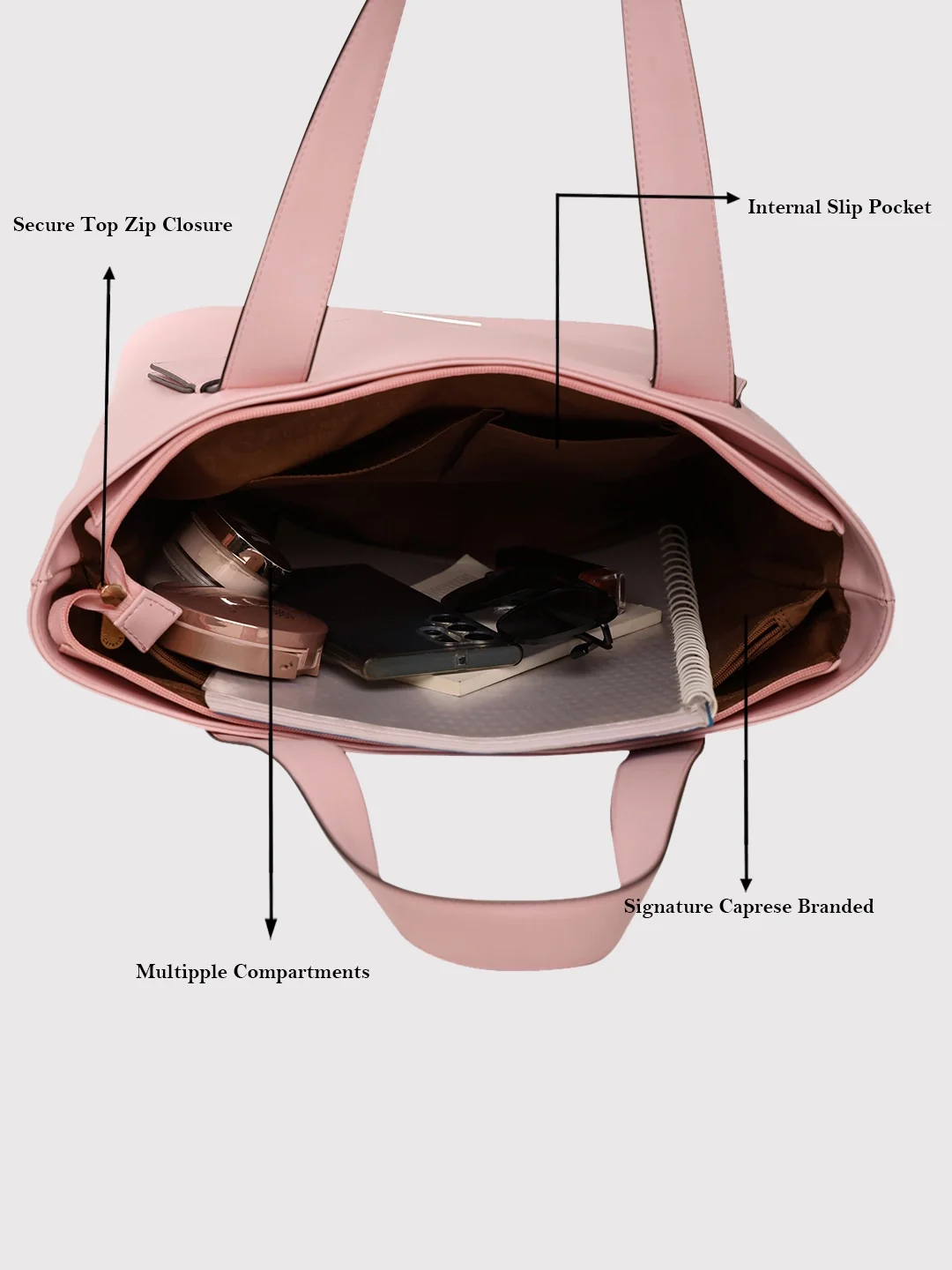 Caprese Amelia Medium Powder Pink Tote Bag - Image 10