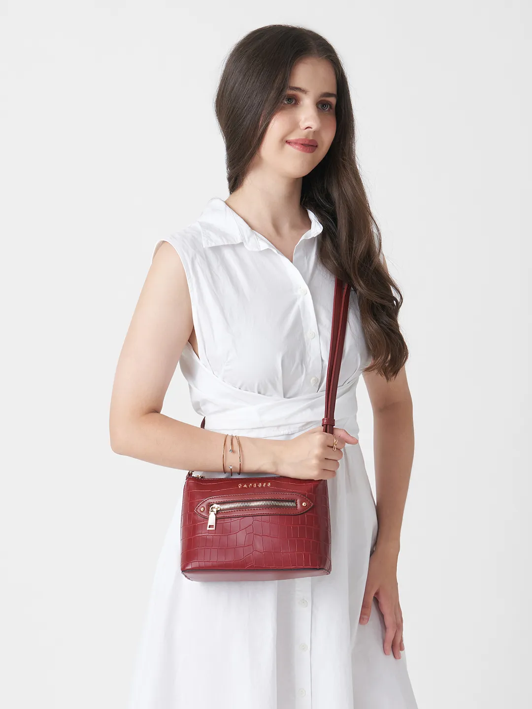 Caprese Antonia Small Maroon Sling Bag - Image 2