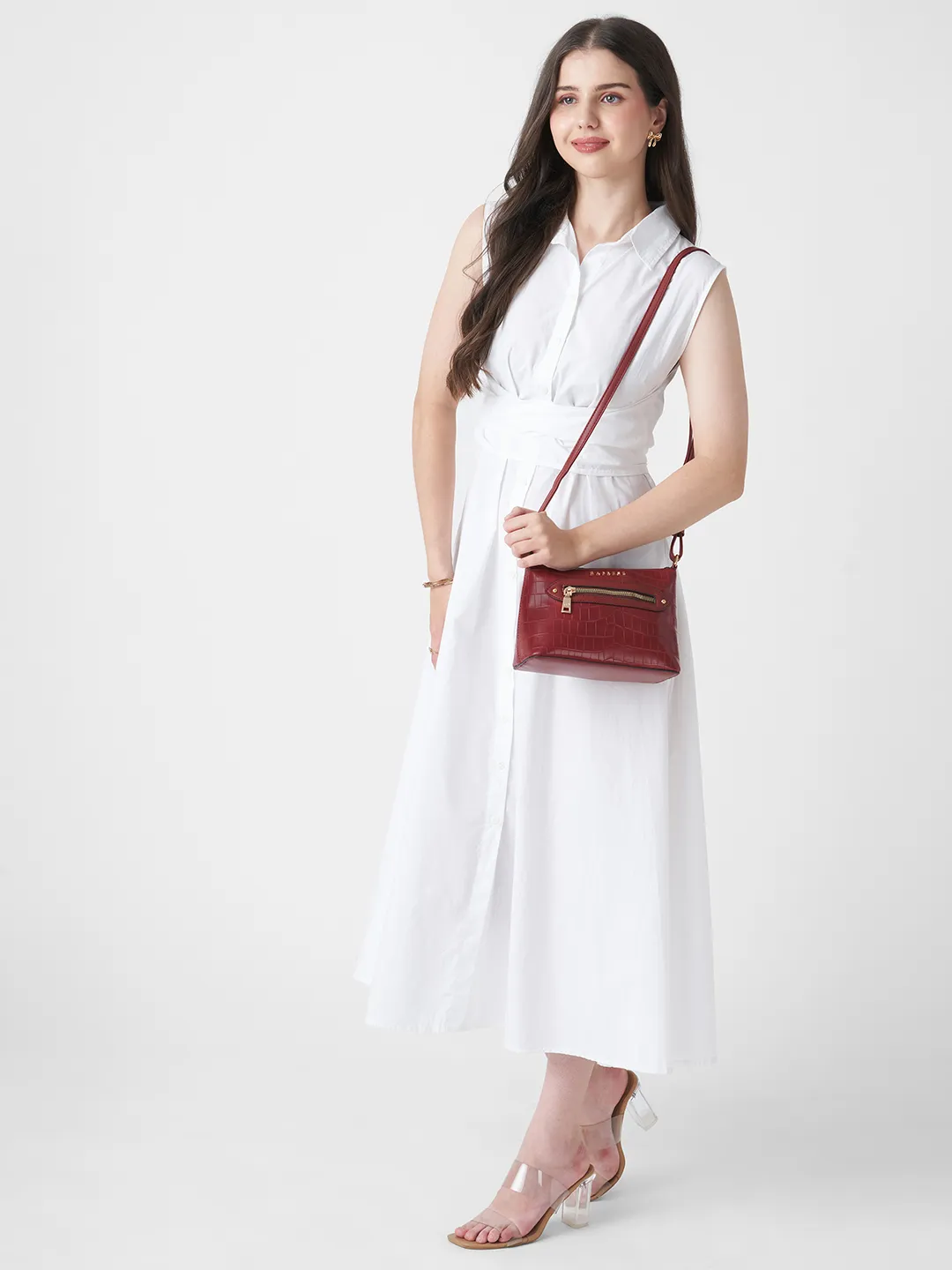 Caprese Antonia Small Maroon Sling Bag - Image 7