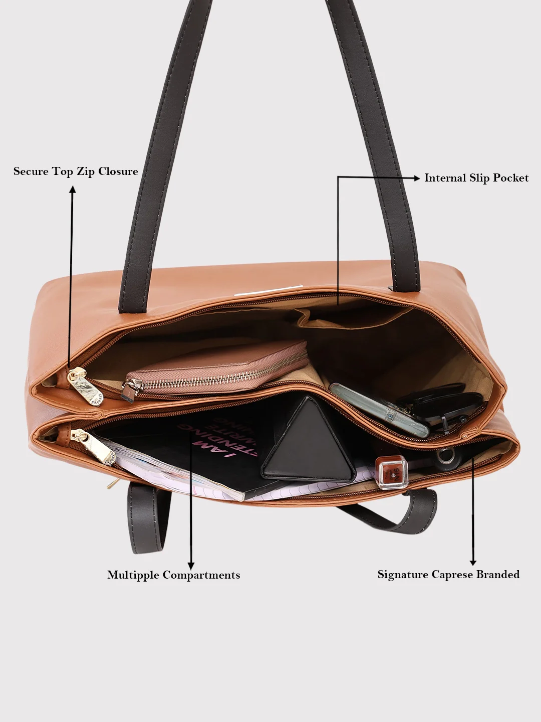 Caprese Arleen Medium Tan Satchel Bag - Image 7