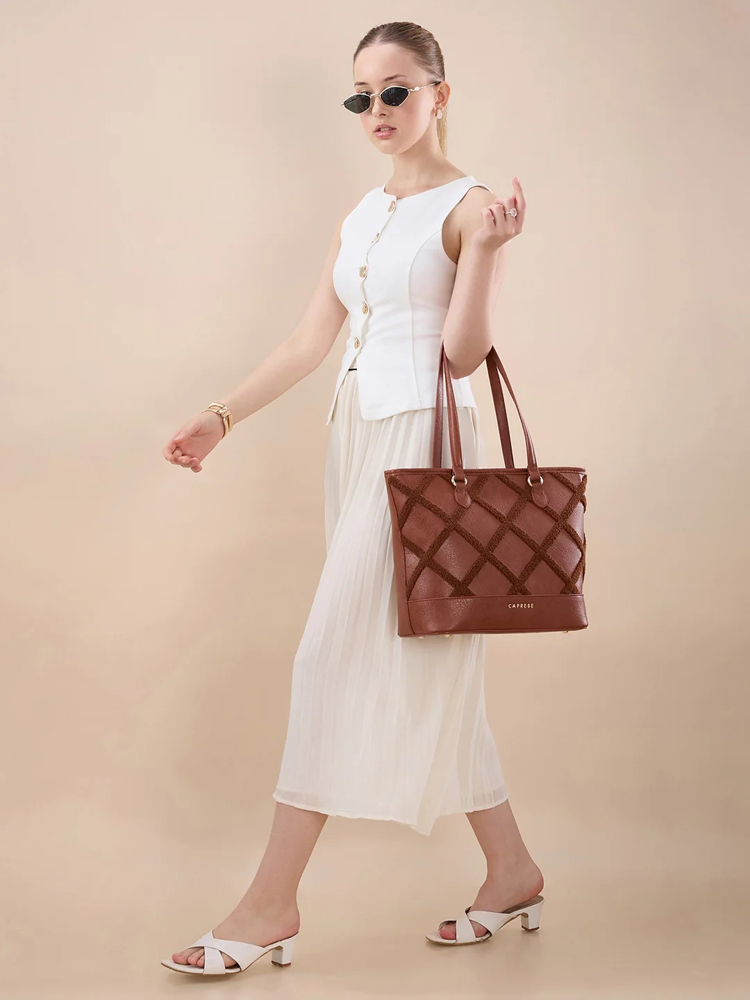 Caprese Athena Large Tan Laptop Tote Bag - Image 7