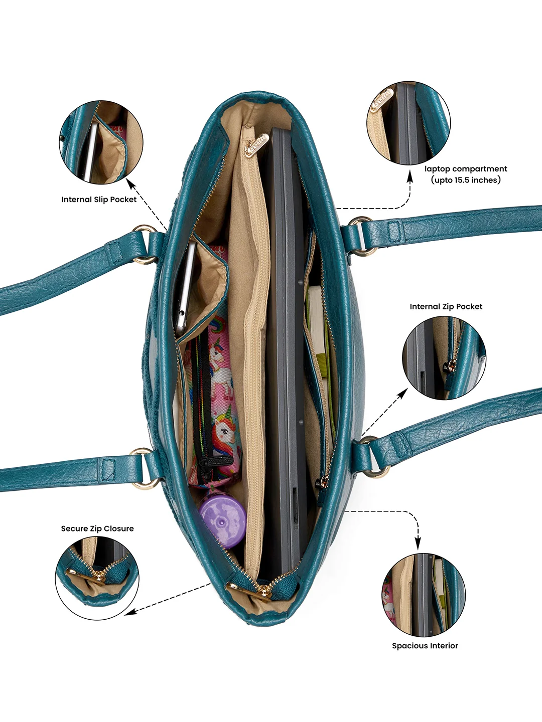 Caprese Athena Large Transformative Teal Laptop Tote Bag - Image 11