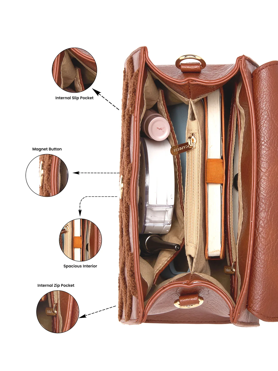 Caprese Athena Small Tan Satchel Bag - Image 5