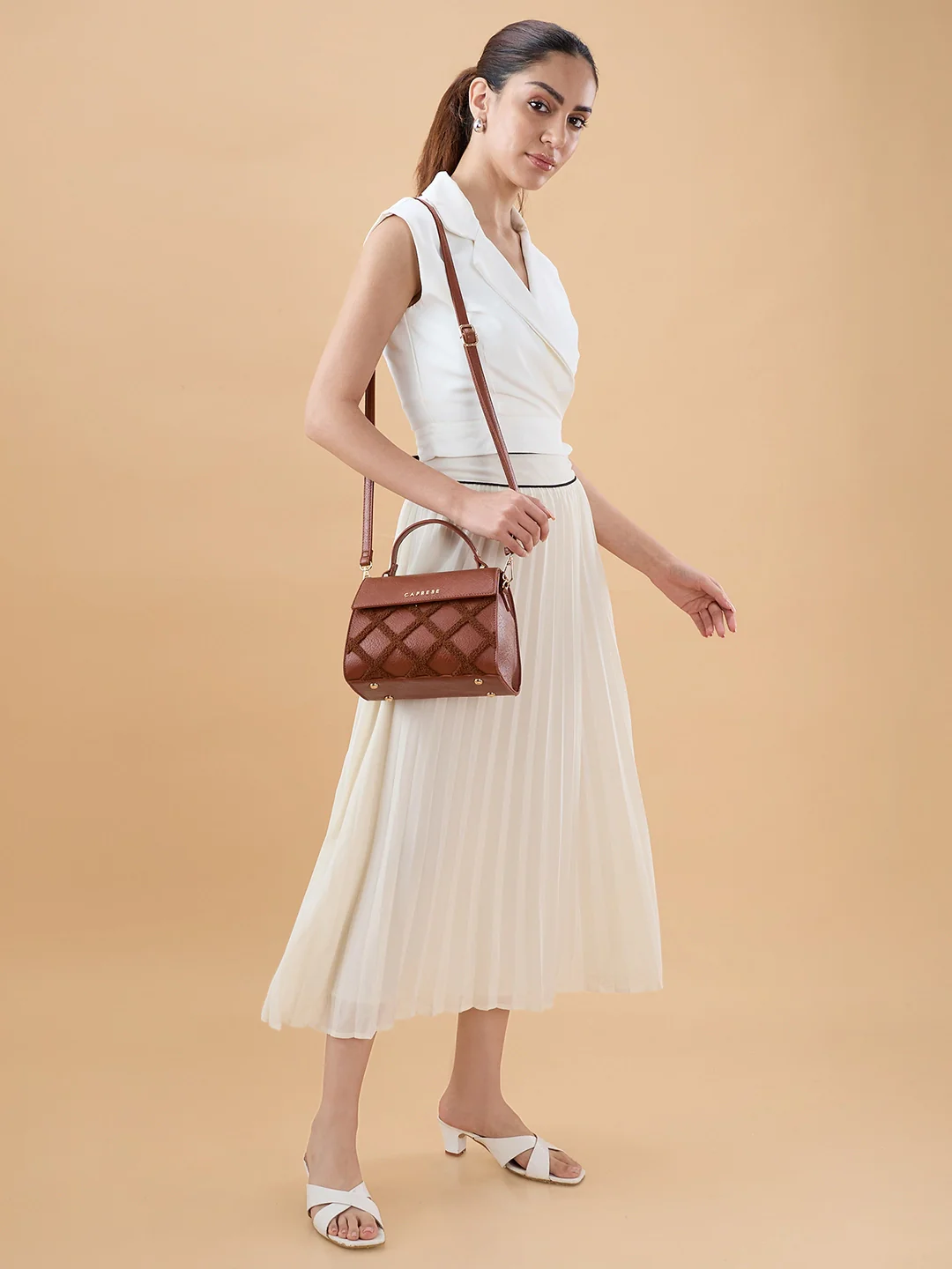 Caprese Athena Small Tan Satchel Bag - Image 6