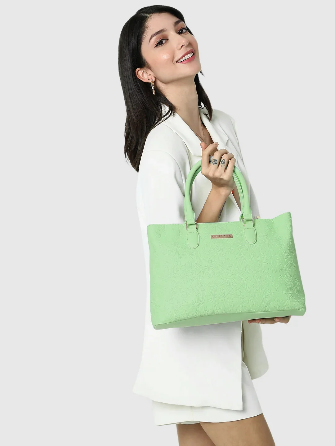 Caprese Avalon Floral Medium Green Ash Tote Bag - Image 10