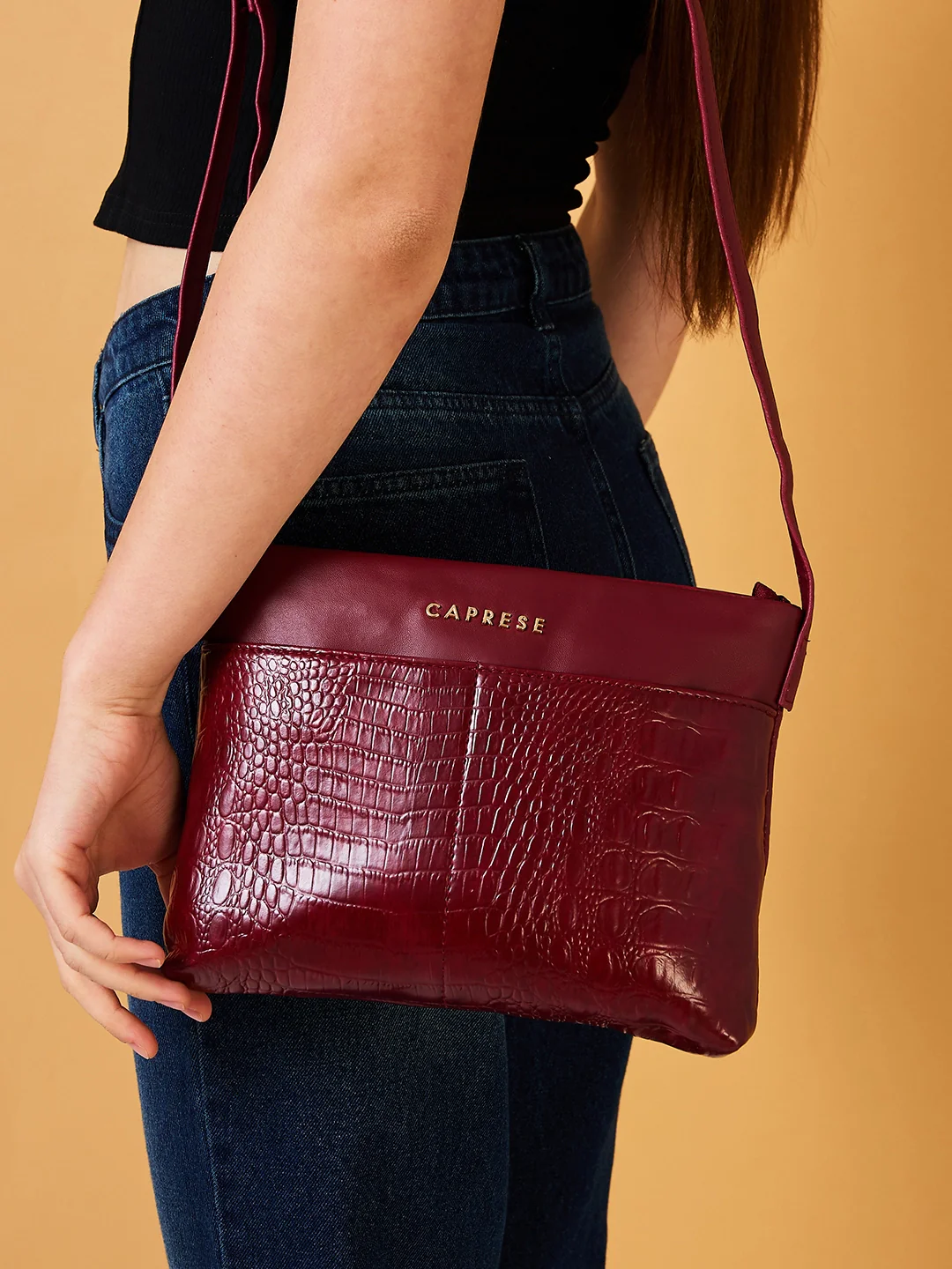 Caprese Azzura Medium Maroon Sling Bag - Image 10