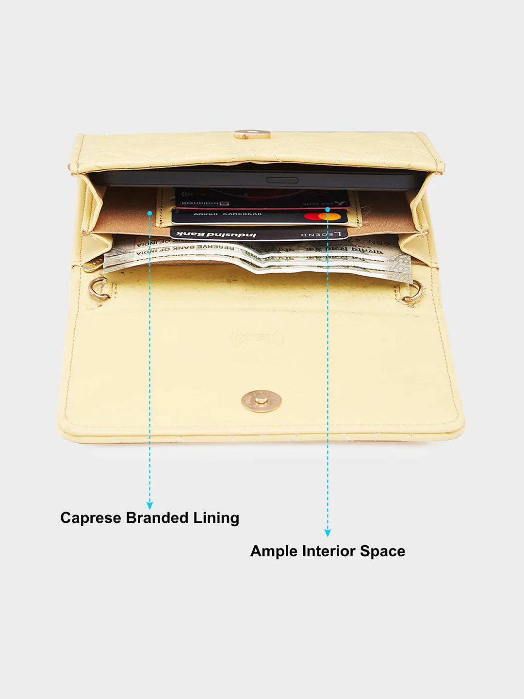Caprese Berdine Large Light Yellow Flapover Wallet - Image 9
