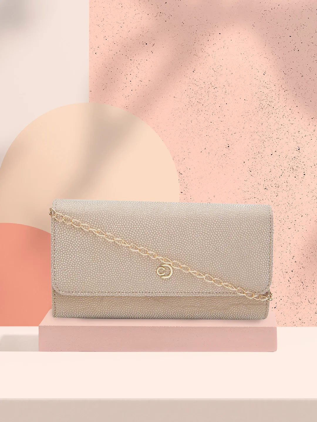 Caprese Betty Large Light Gold Flapover Clutch - Image 2