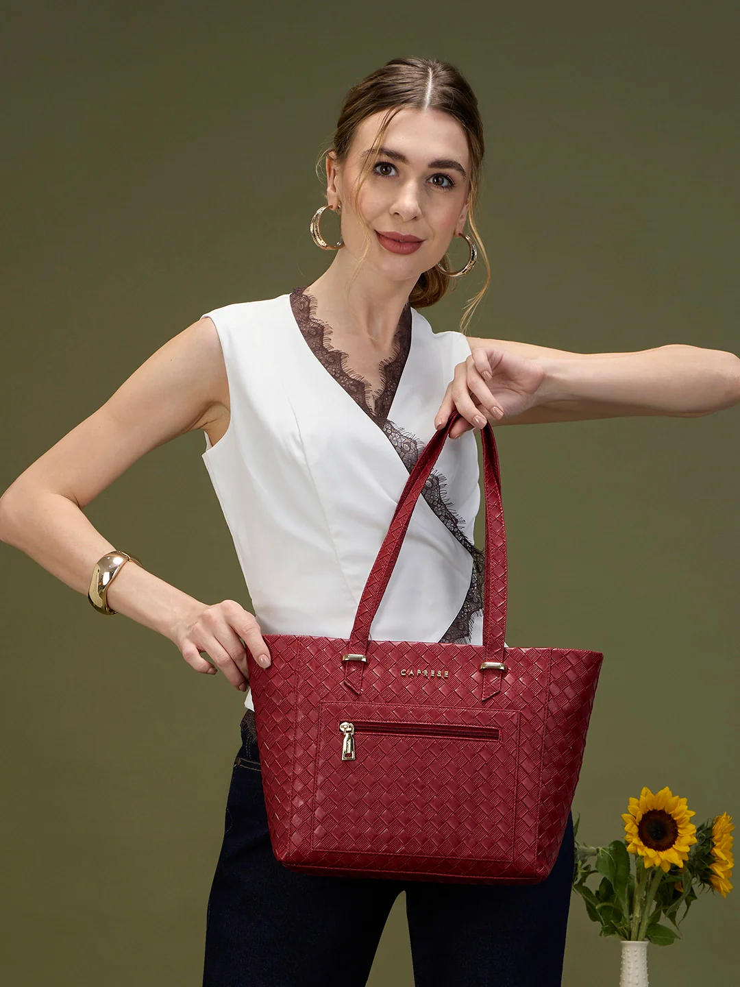 Caprese Birdy Medium Cherry Red Tote Bag - Image 2