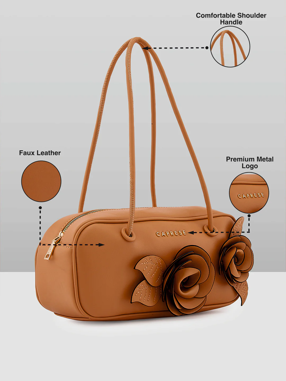 Caprese Bloom Medium Apricot Baguette Bag - Image 4