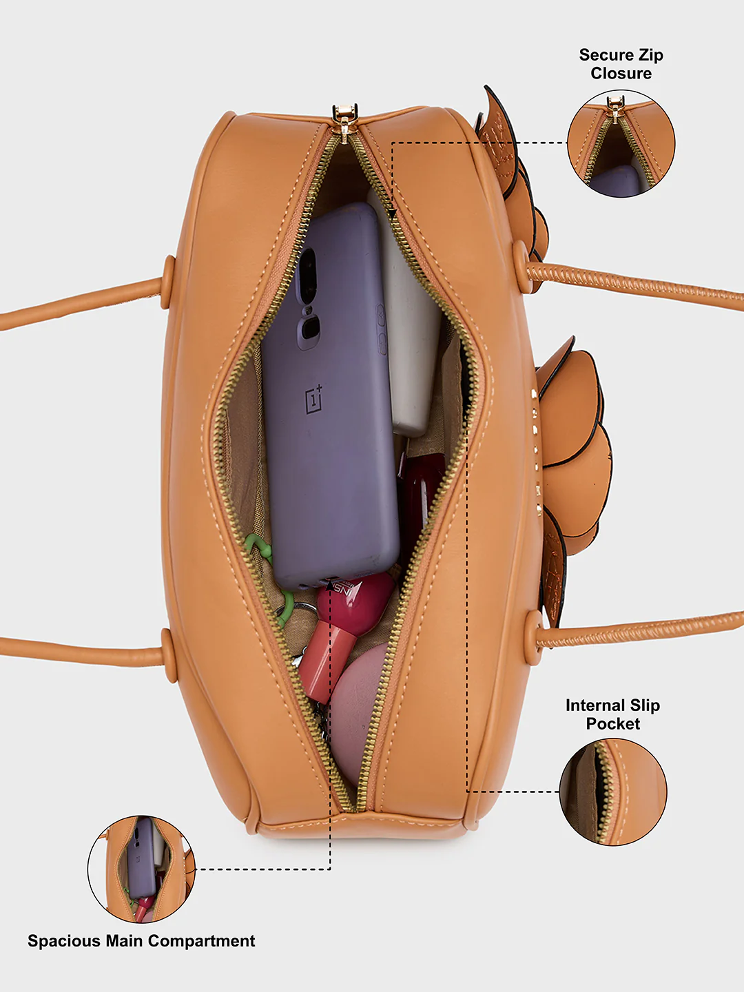 Caprese Bloom Medium Apricot Baguette Bag - Image 6