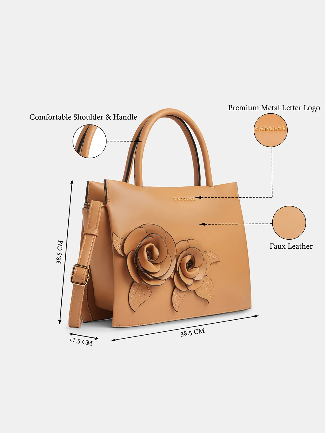 Caprese Bloom Medium Apricot Satchel Bag - Image 3