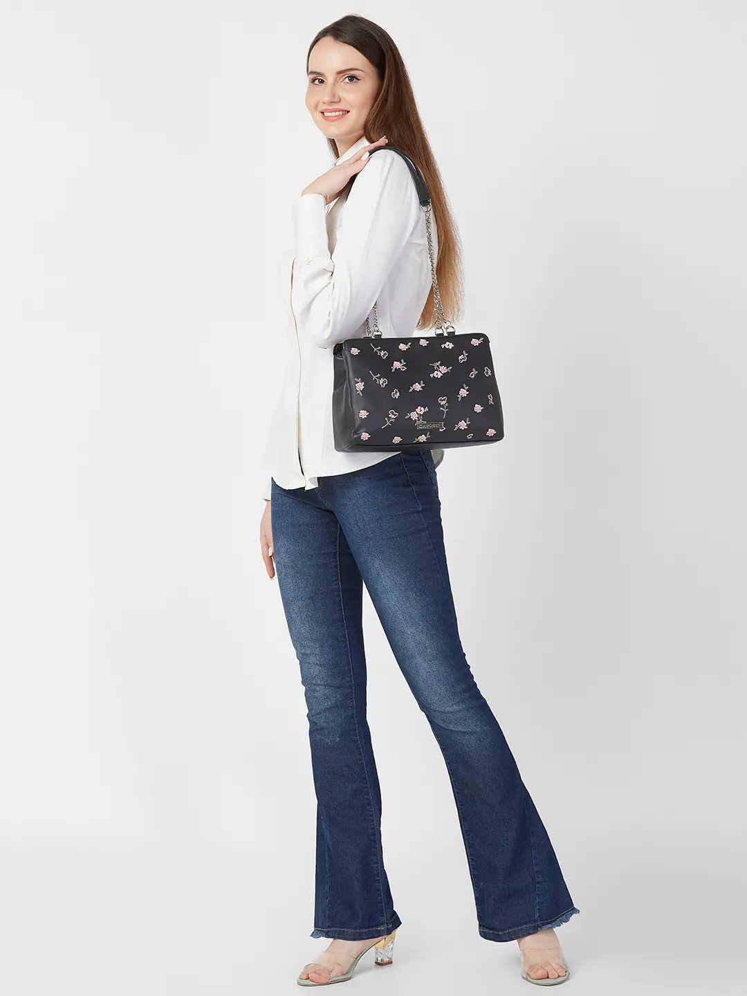 Caprese Bloom Medium Black Satchel Bag - Image 2