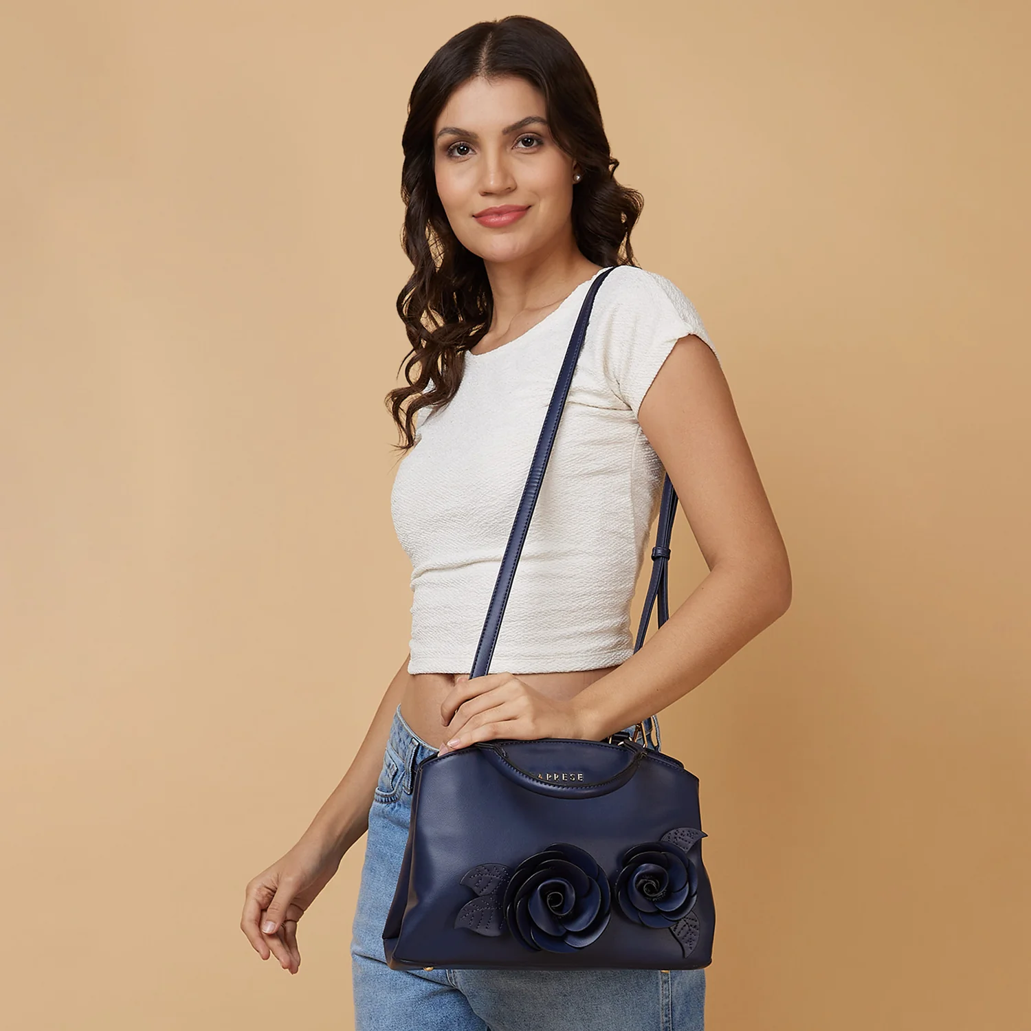Caprese Bloom Small Navy Satchel Bag - Image 2