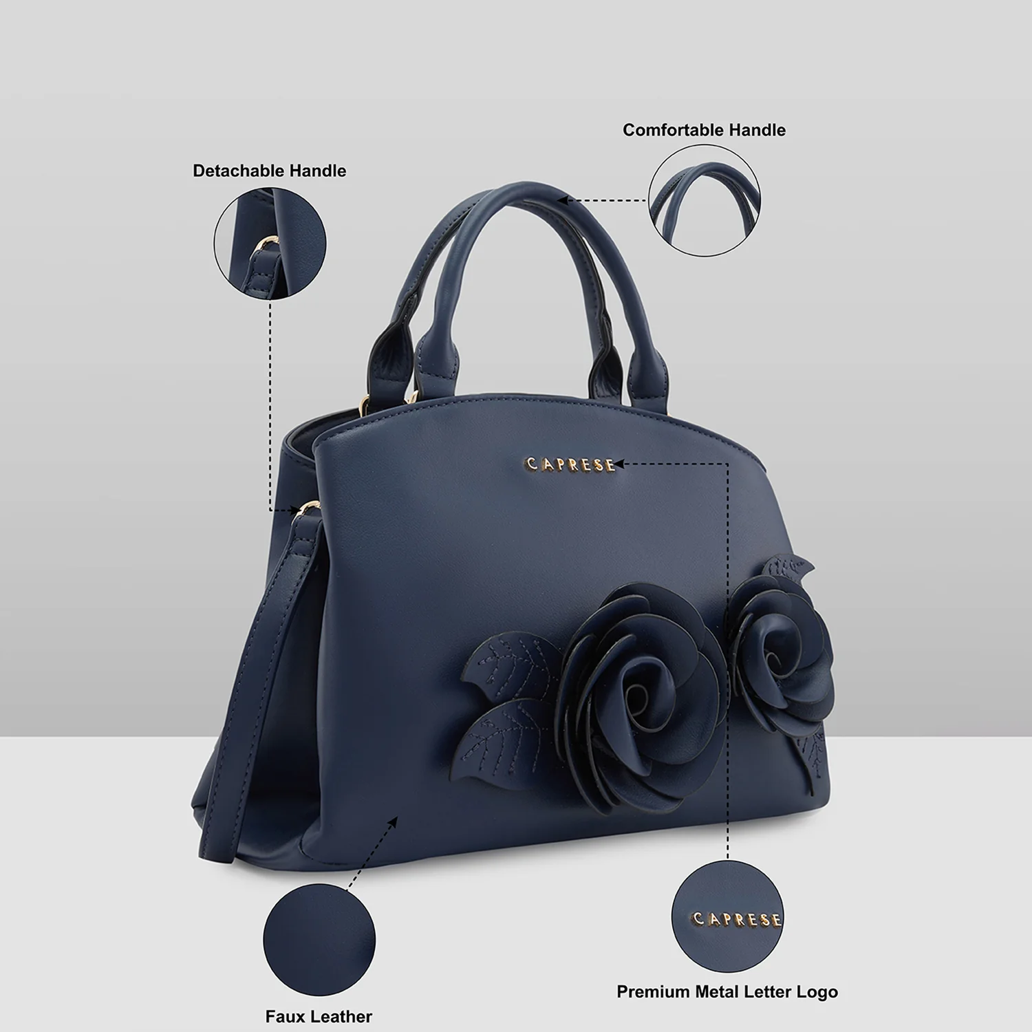 Caprese Bloom Small Navy Satchel Bag - Image 6