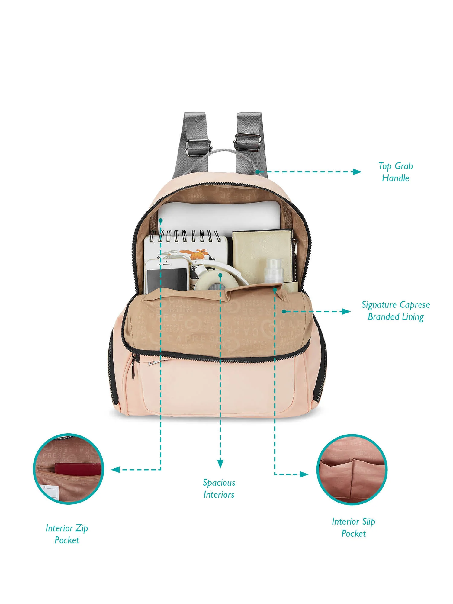 Caprese Blythe Small Soft Peach Backpack - Image 6