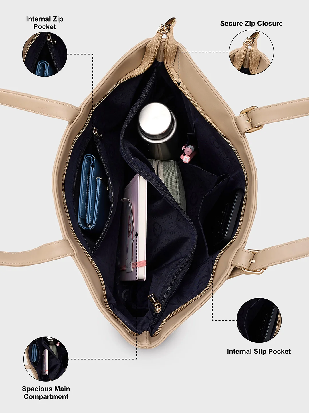 Caprese Bradley Medium Beige Tote Bag - Image 6
