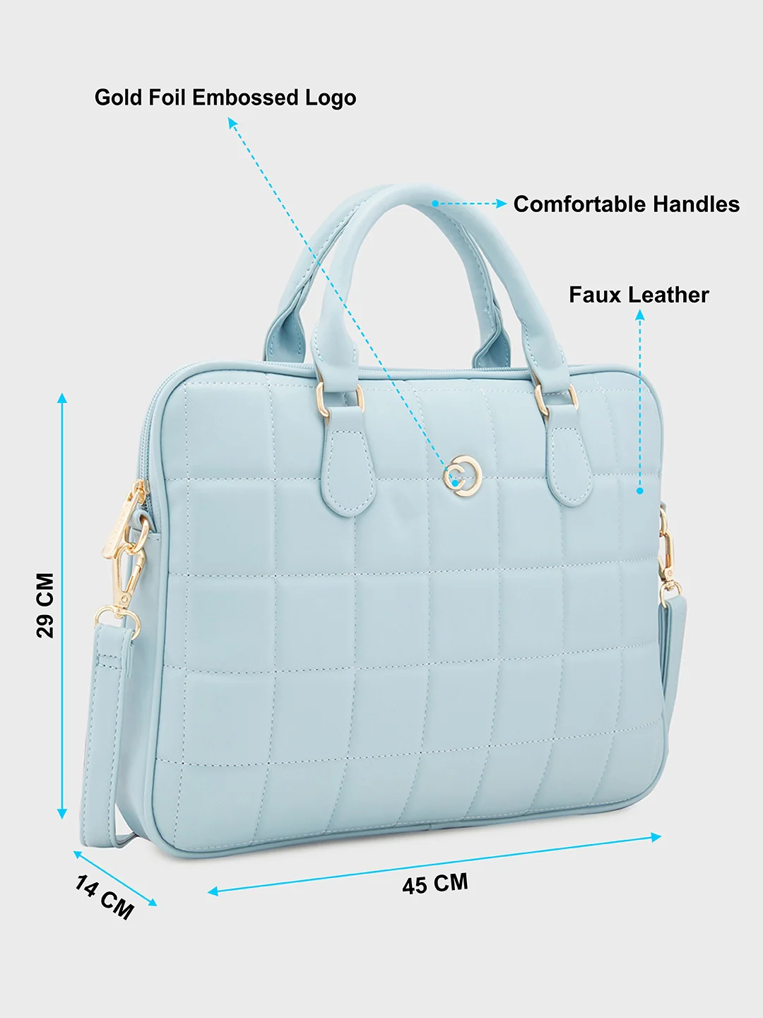 Caprese Braxton Quilted Medium Powder Blue Laptop Sleeve - Image 6