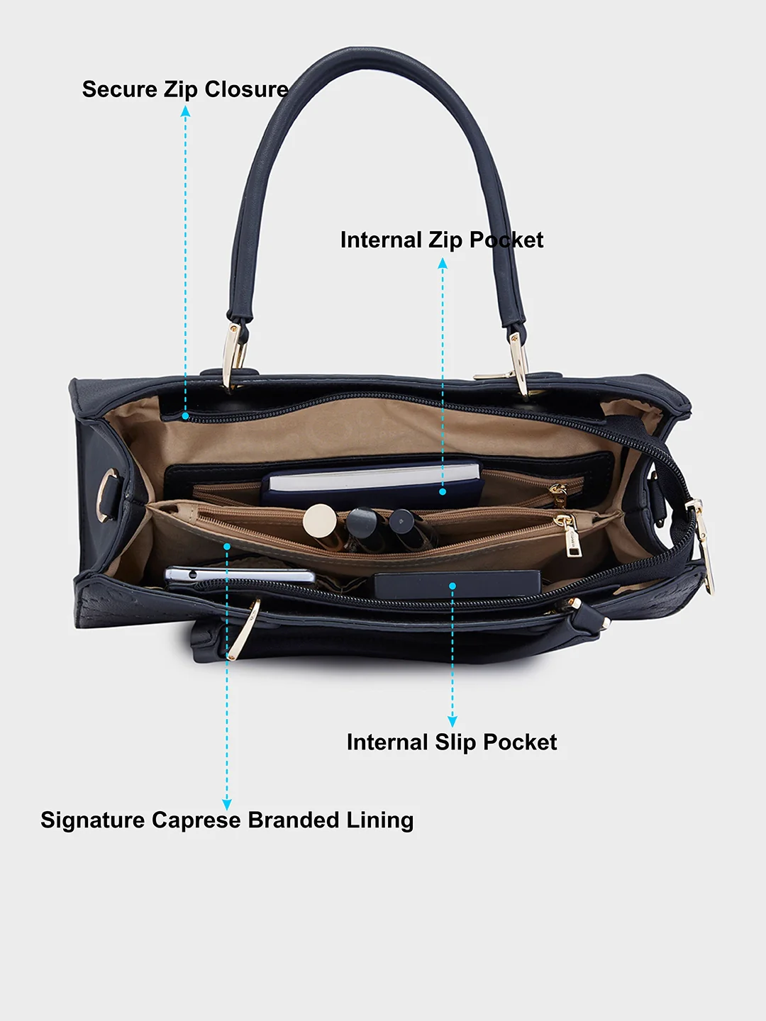 Caprese Brianna Medium Black Satchel Bag - Image 8