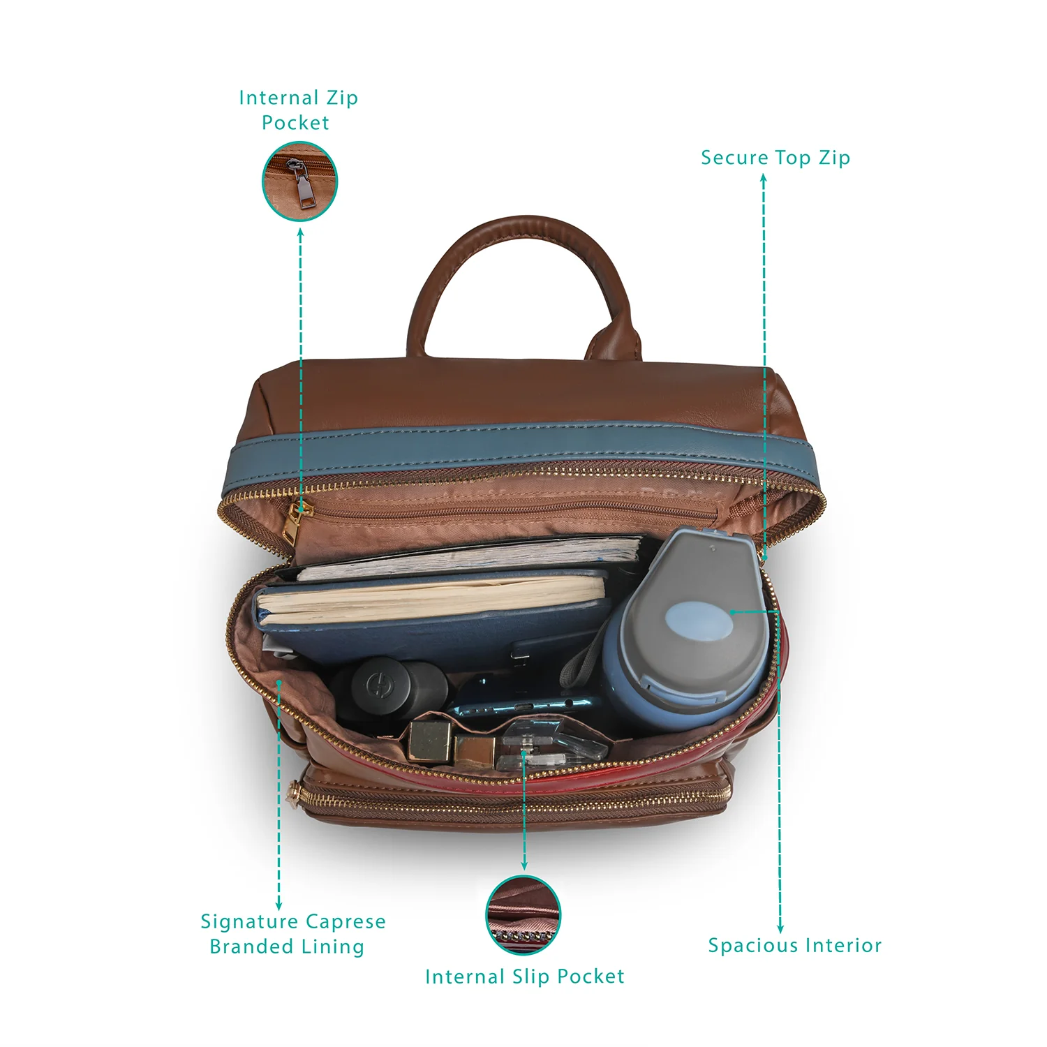 Caprese Brigetta Medium Brown Backpack - Image 5