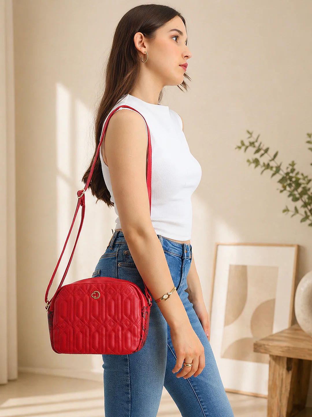 Caprese Bubble Medium Red Sling Bag - Image 2