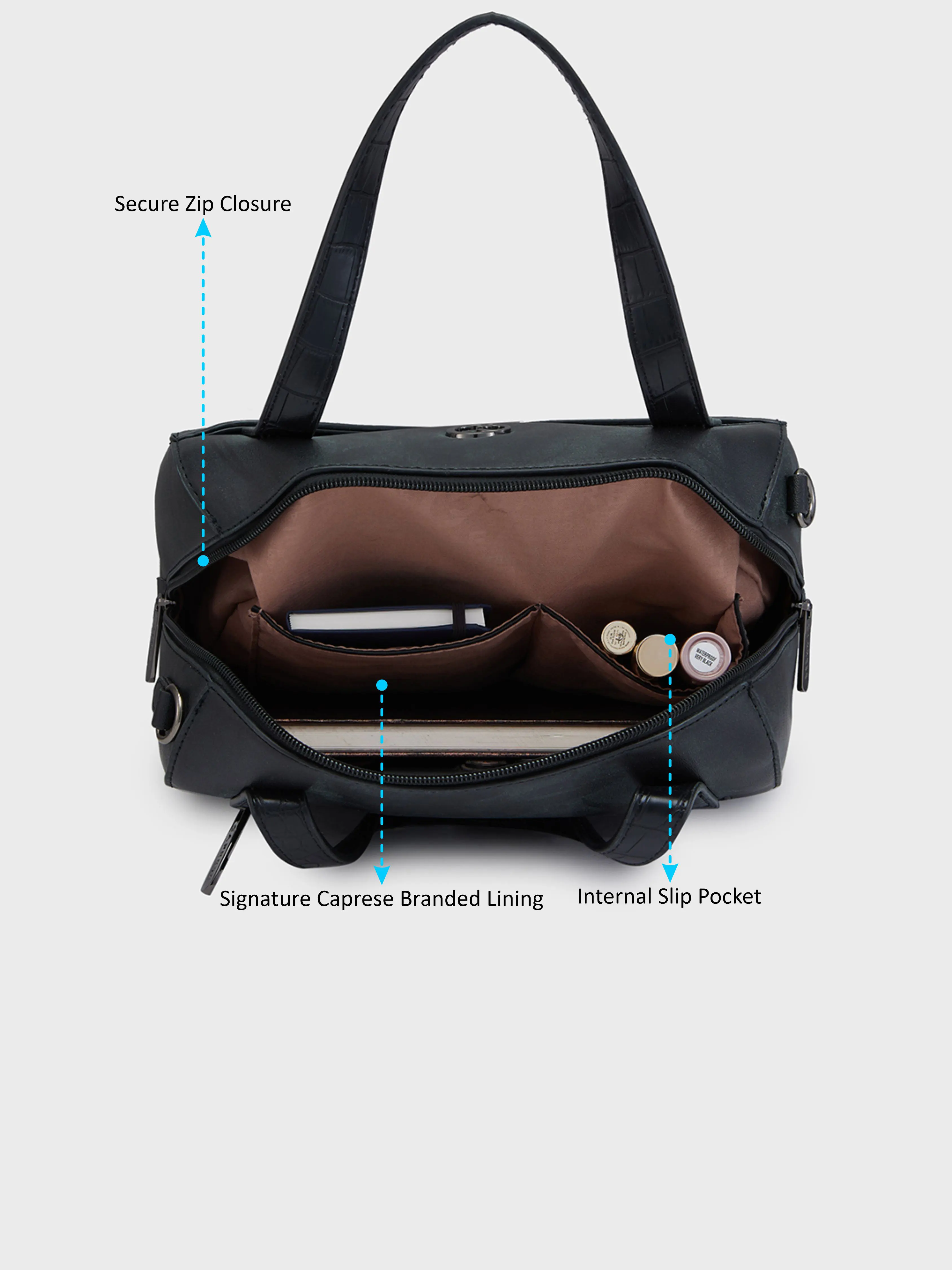 Caprese Cabo Medium Black Satchel Bag - Image 8
