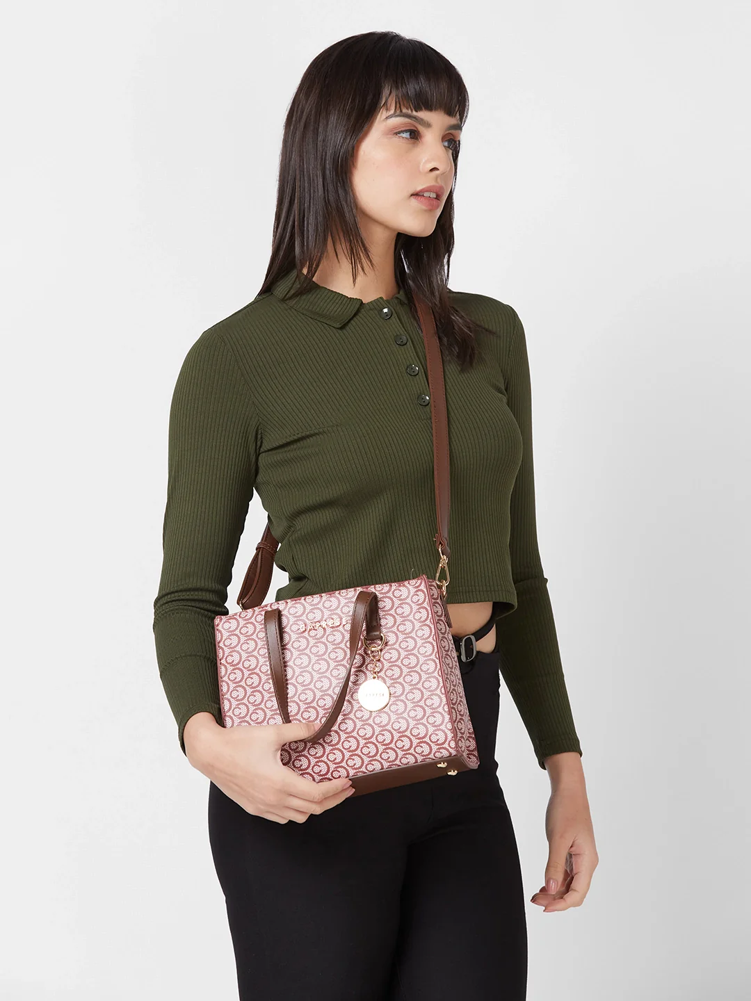 Caprese Callie Medium Dark Pink Satchel Bag - Image 10