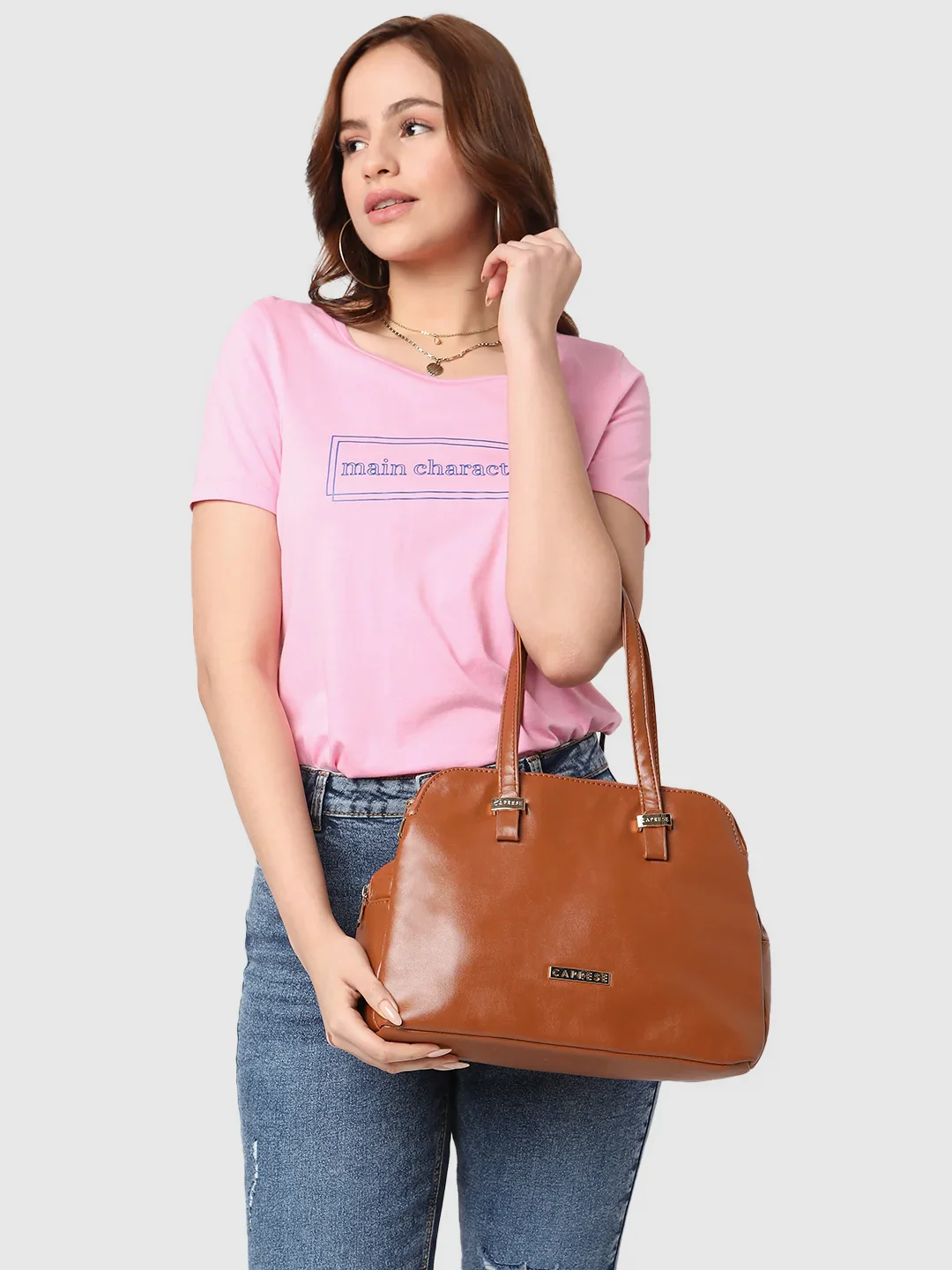 Caprese Carrie Medium Brown Satchel Bag - Image 14