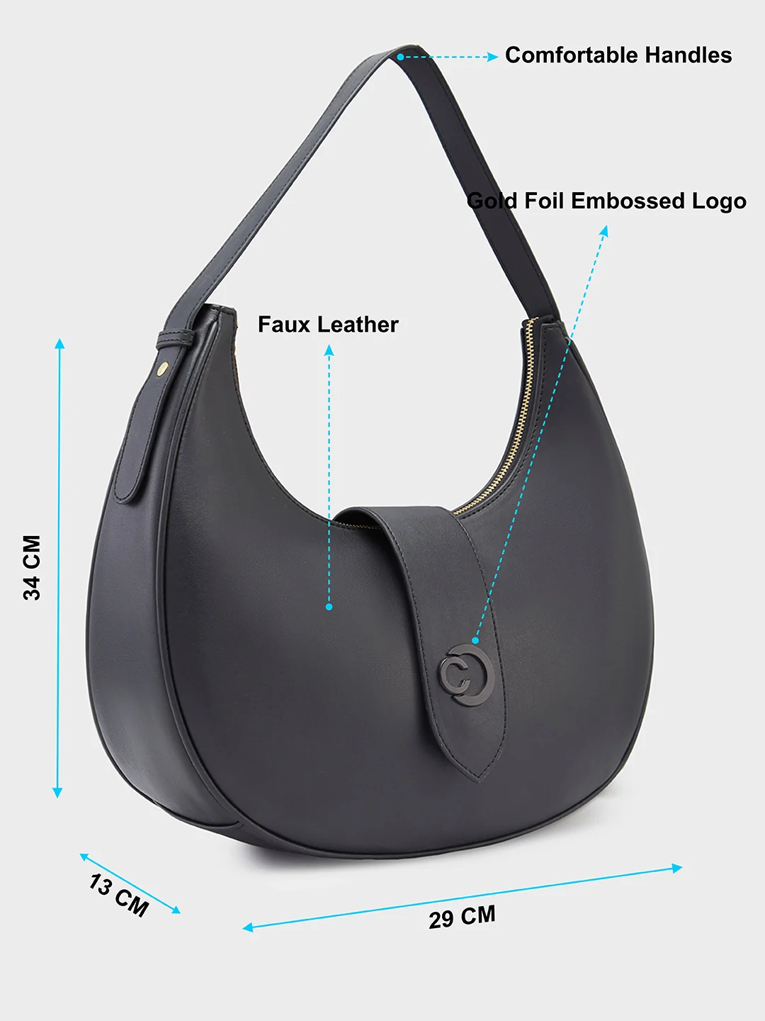 Caprese Celia Large Black Hobo Bag - Image 7