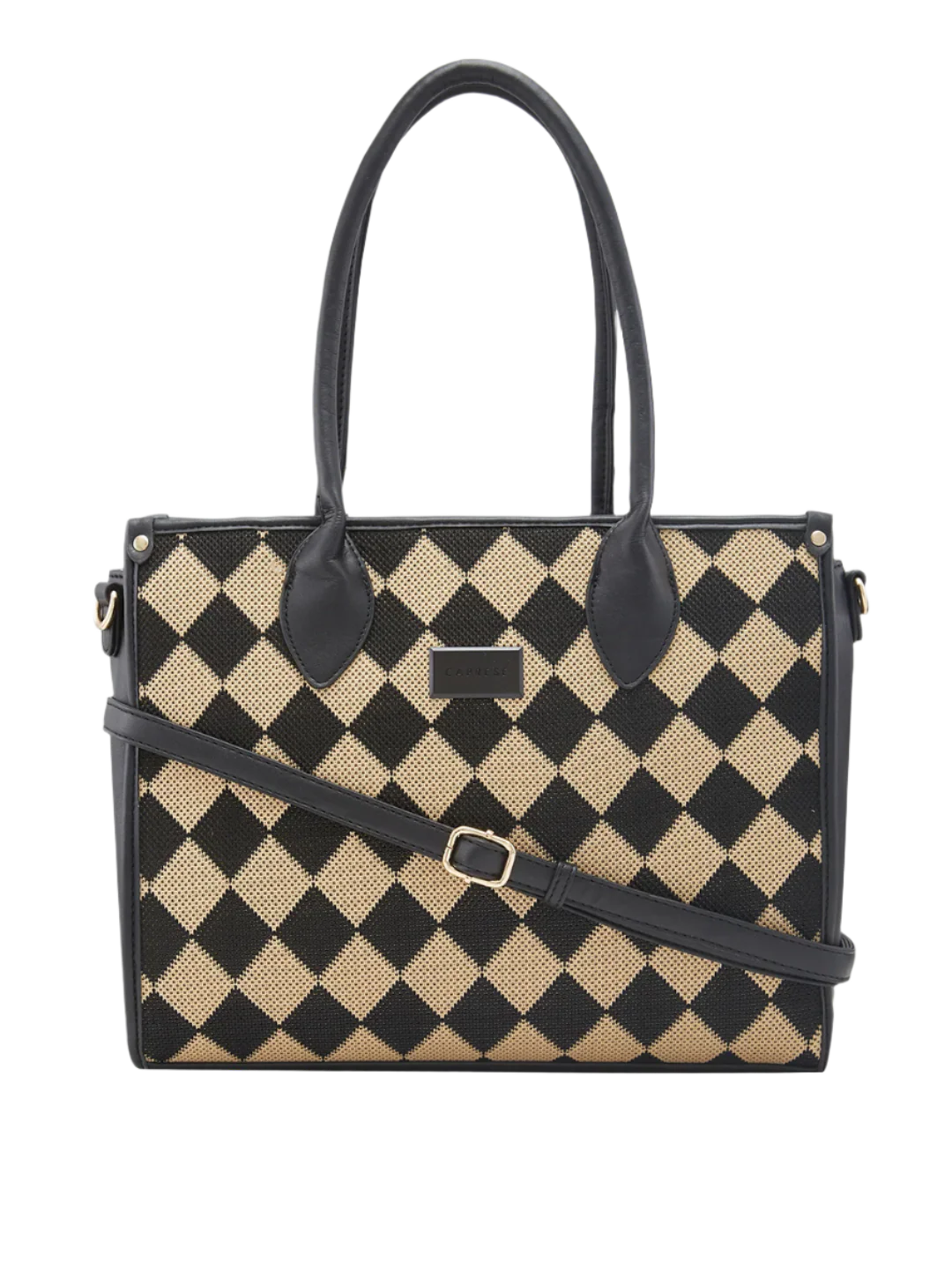 Caprese Checker Medium Black Satchel Bag