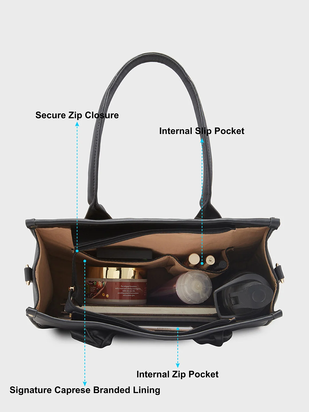 Caprese Checker Medium Black Satchel Bag - Image 4