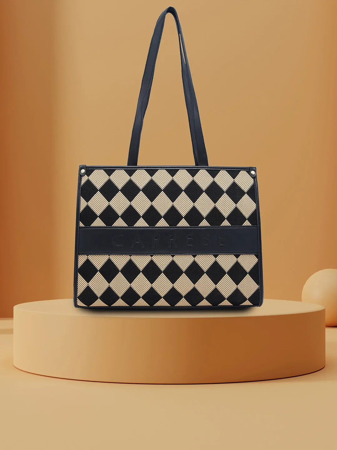 Caprese Checker Medium Black Tote Bag - Image 13