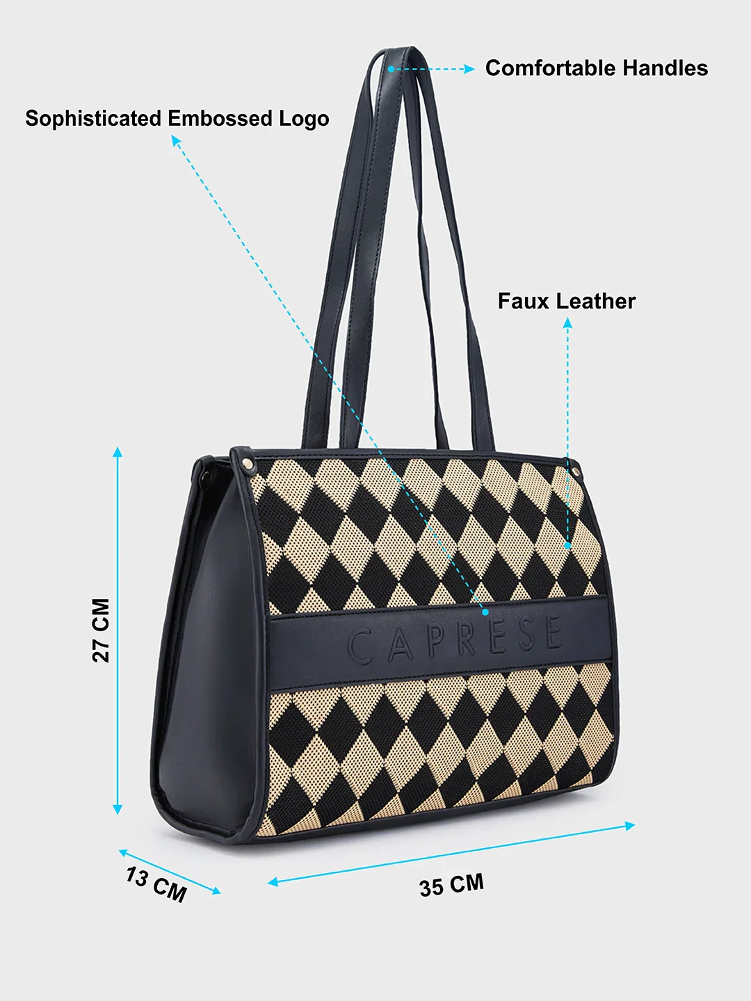 Caprese Checker Medium Black Tote Bag - Image 5