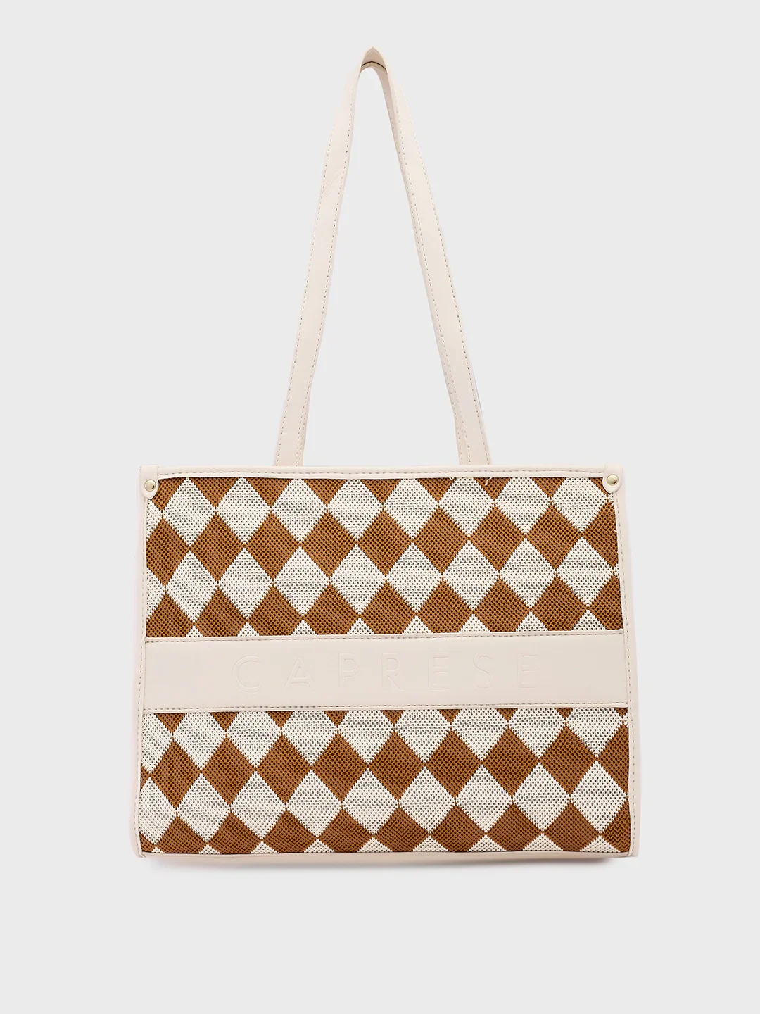 Caprese Checker Medium Cream Tote Bag