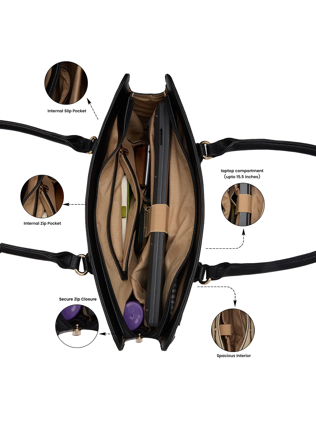 Caprese Chelsea Large Black Laptop Bag Bag - Image 6